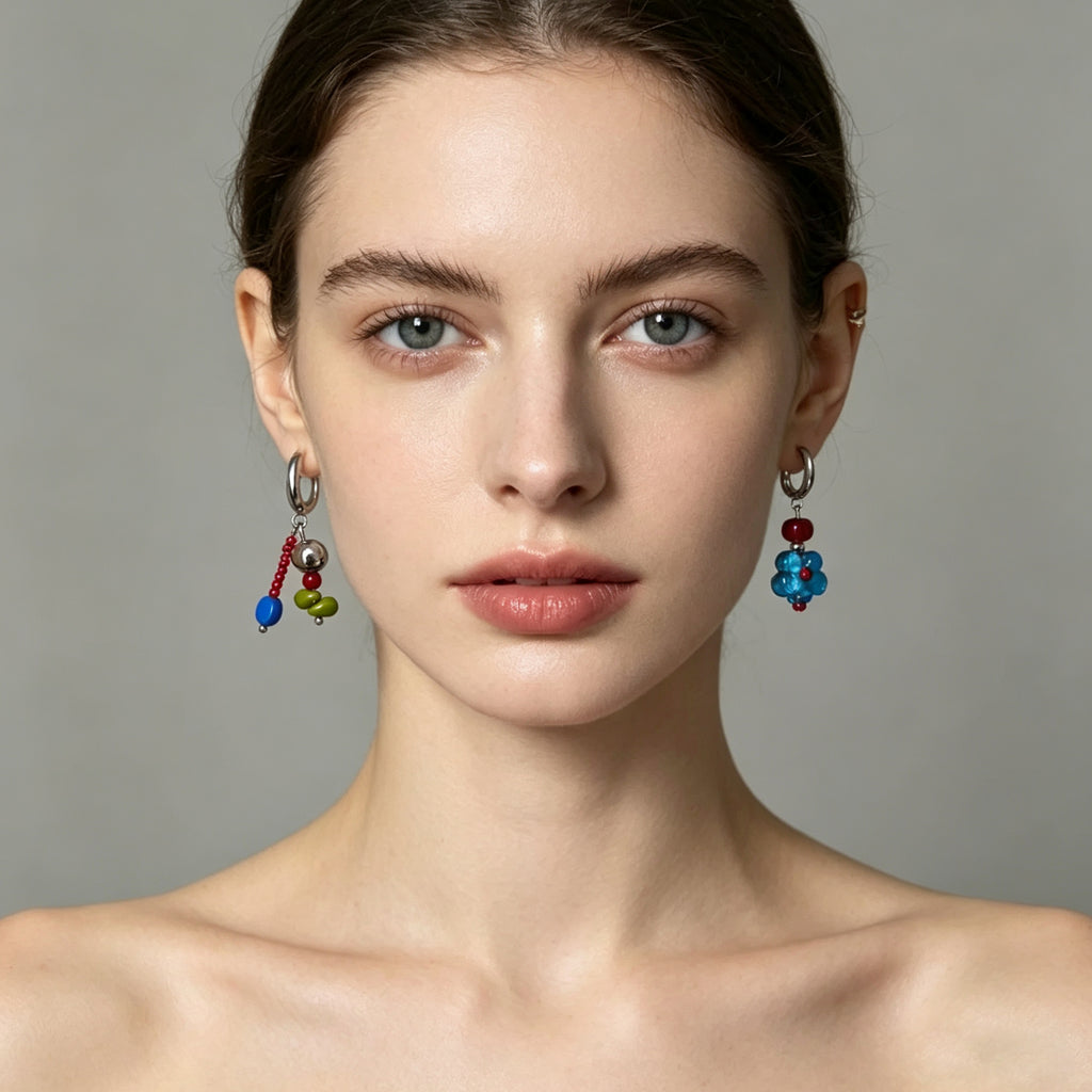 Asymmetric Dopamine Flower Hoop Earrings