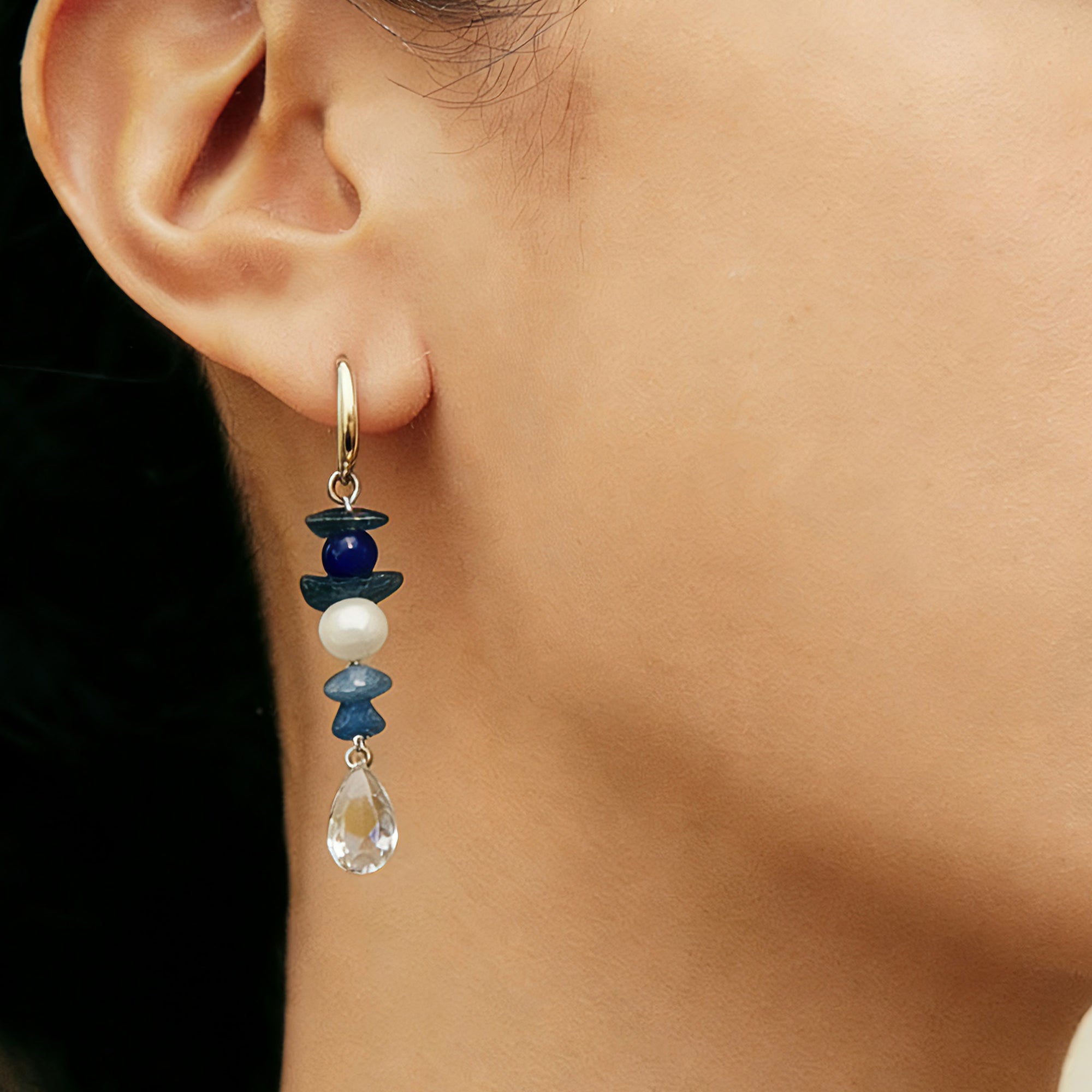 Light blue irregular stone bead earrings
