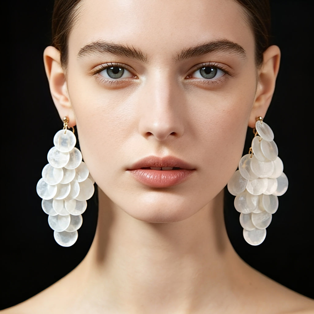 Handmade shell long dangling statement earrings