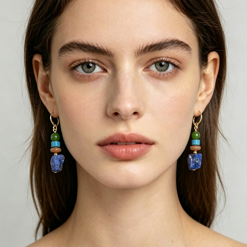 Mixed natural stone bead drop earrings