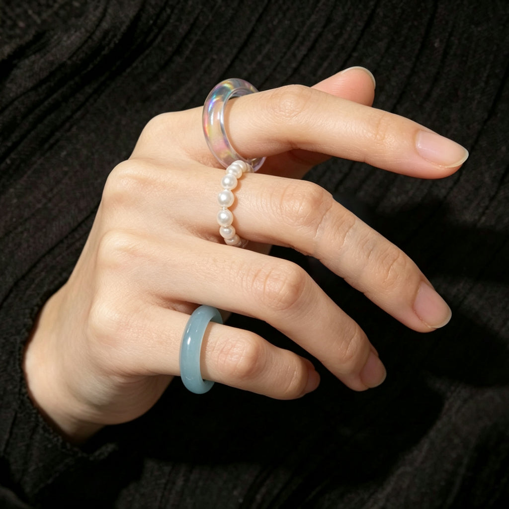 Lightweight Colorful Resin Chunky Ring Stacking Set