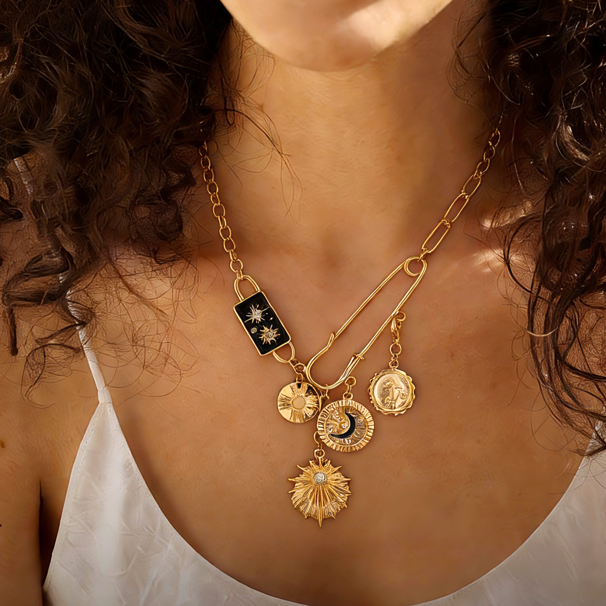 Retro Solar System Golden Beach Necklace