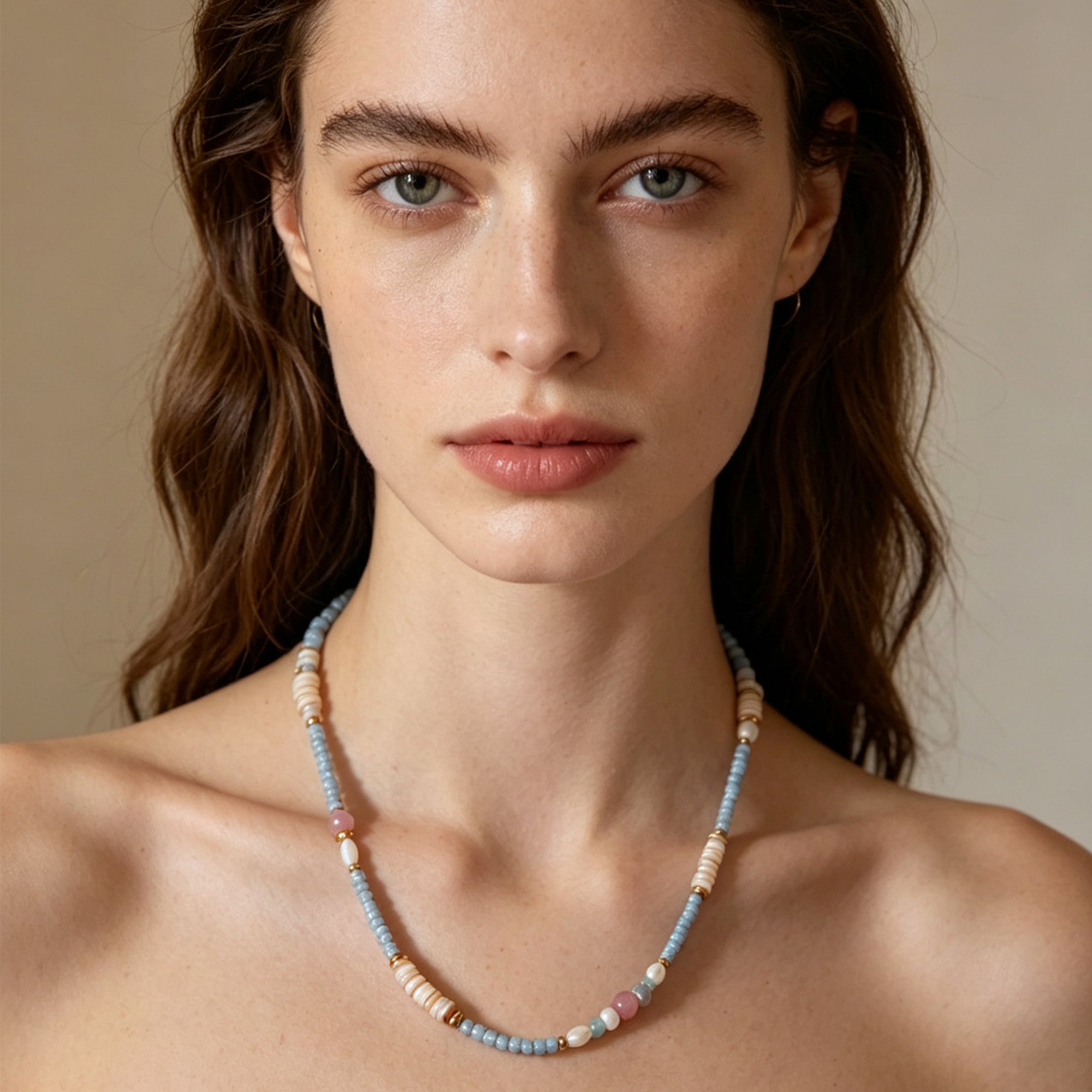 Irregular mother of pearl bead necklace