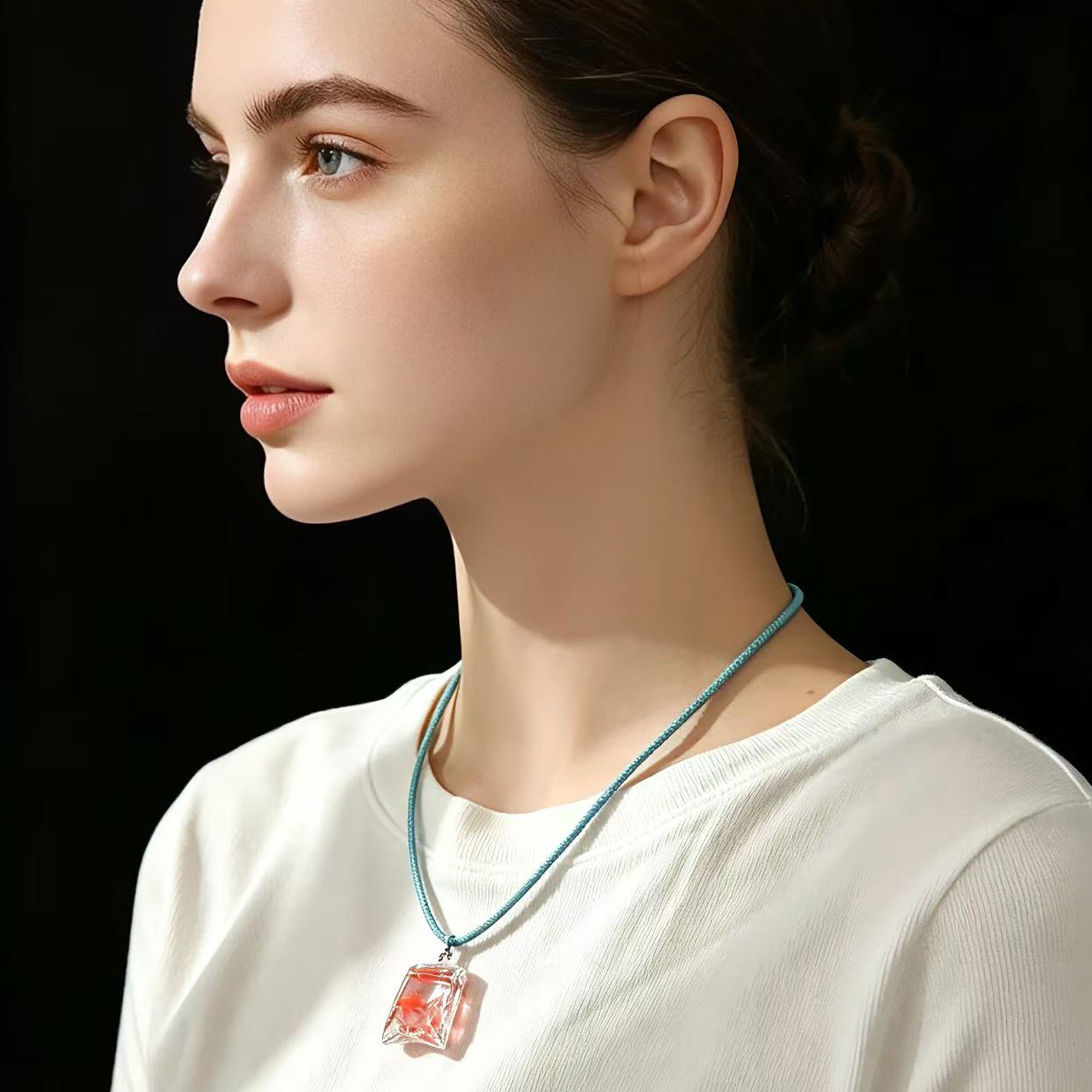 Goldfish Encapsulated in a Clear Resin Plastic Bag Pendant Necklace
