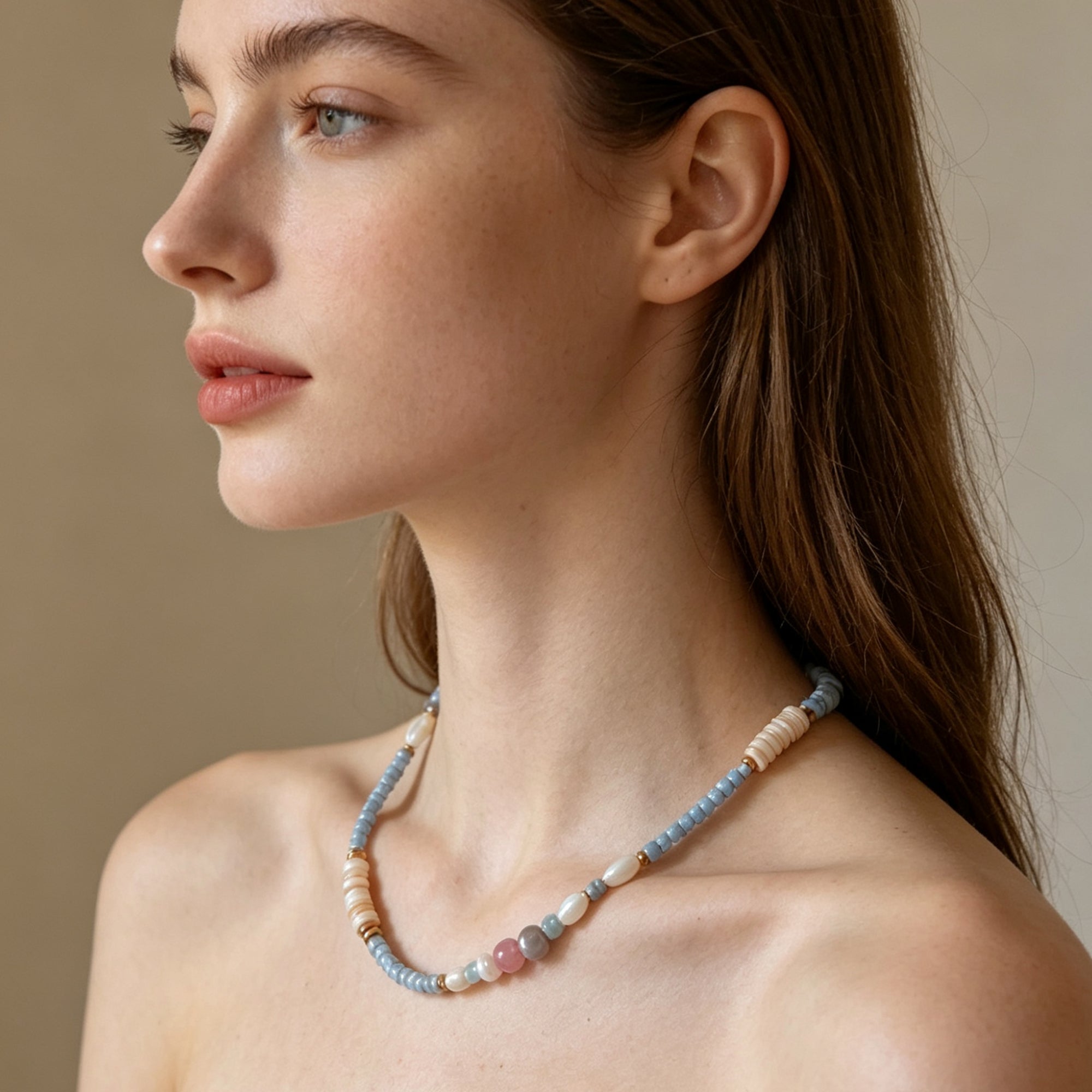 Irregular mother of pearl bead necklace