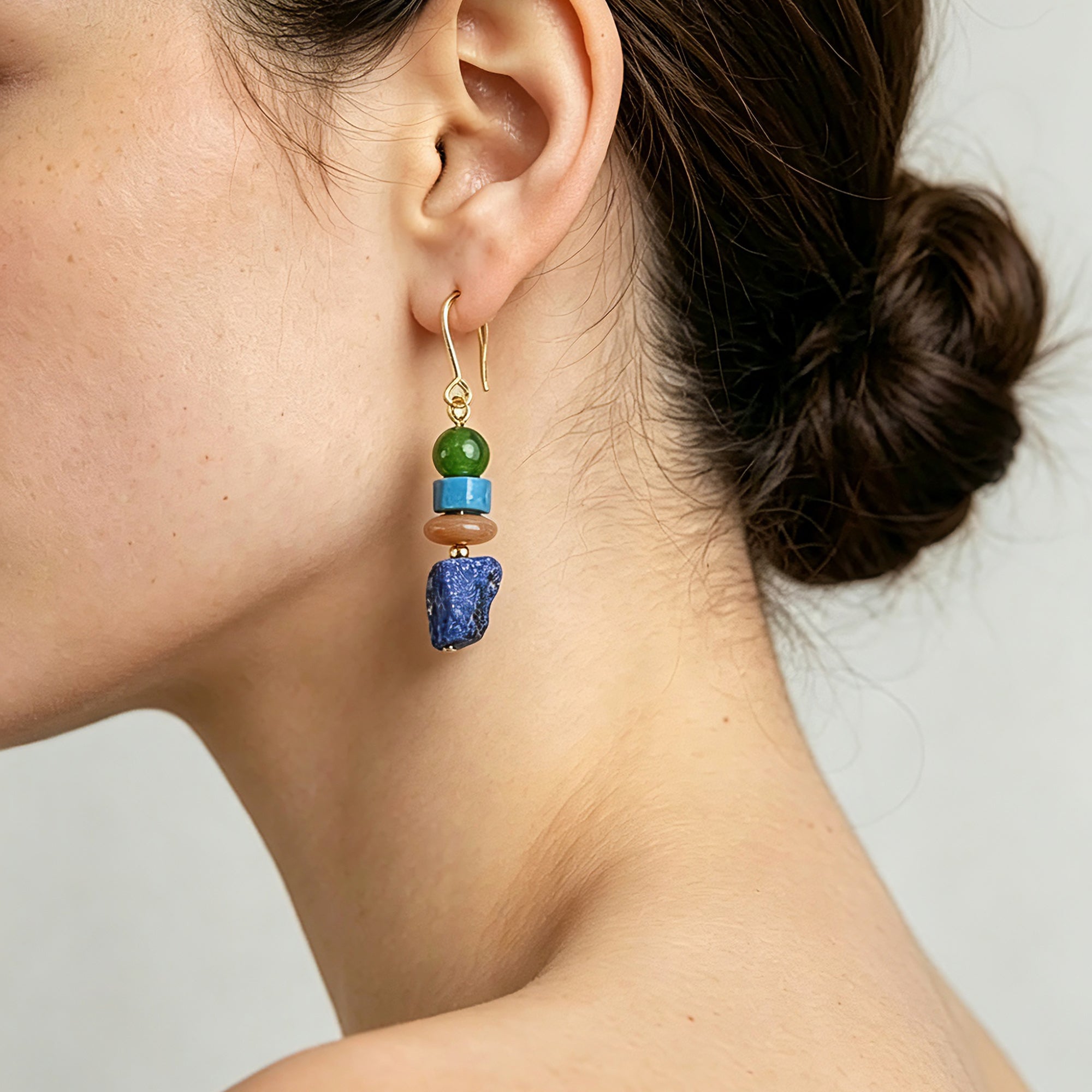 Mixed natural stone bead drop earrings