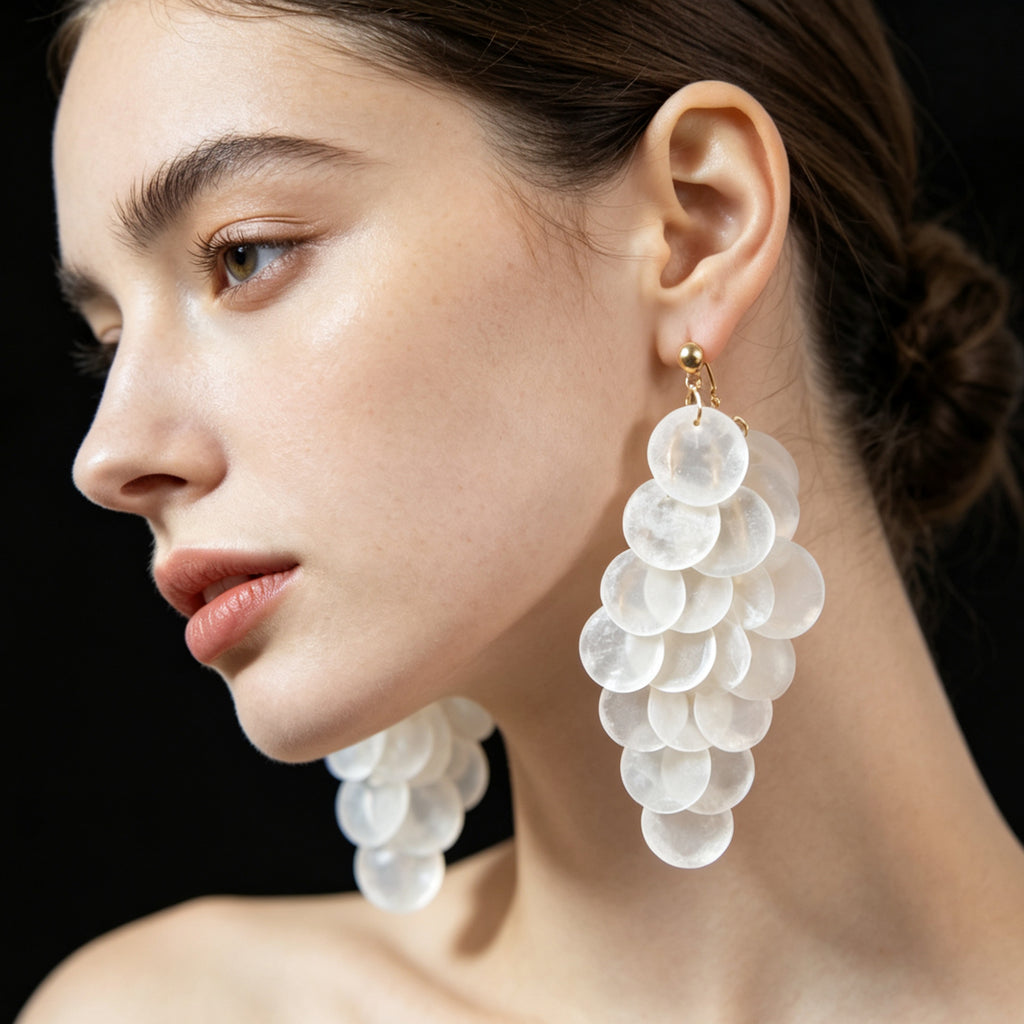 Handmade shell long dangling statement earrings