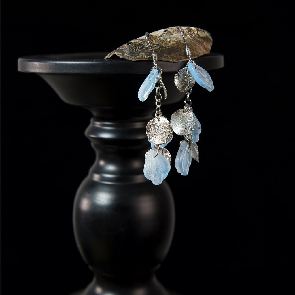 Silver-plated finial fringed earrings