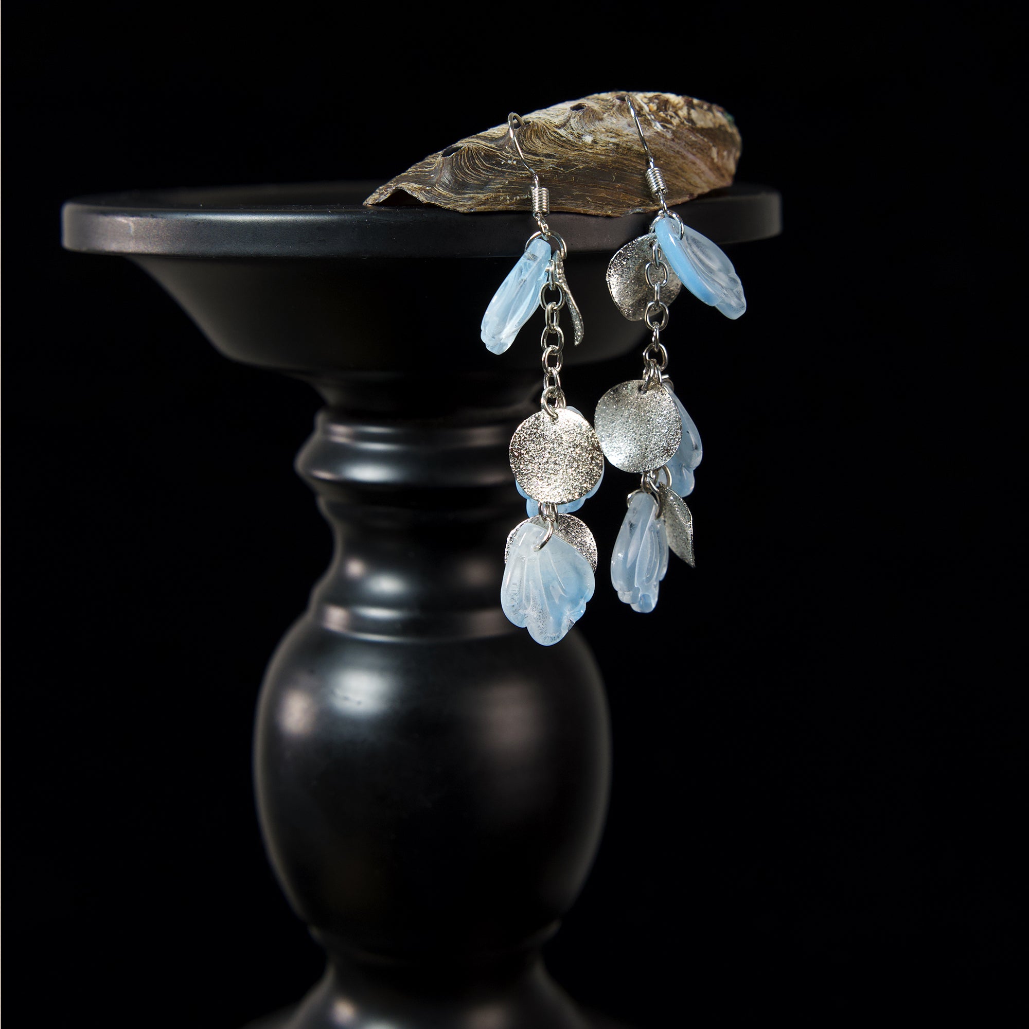 Silver-plated finial fringed earrings