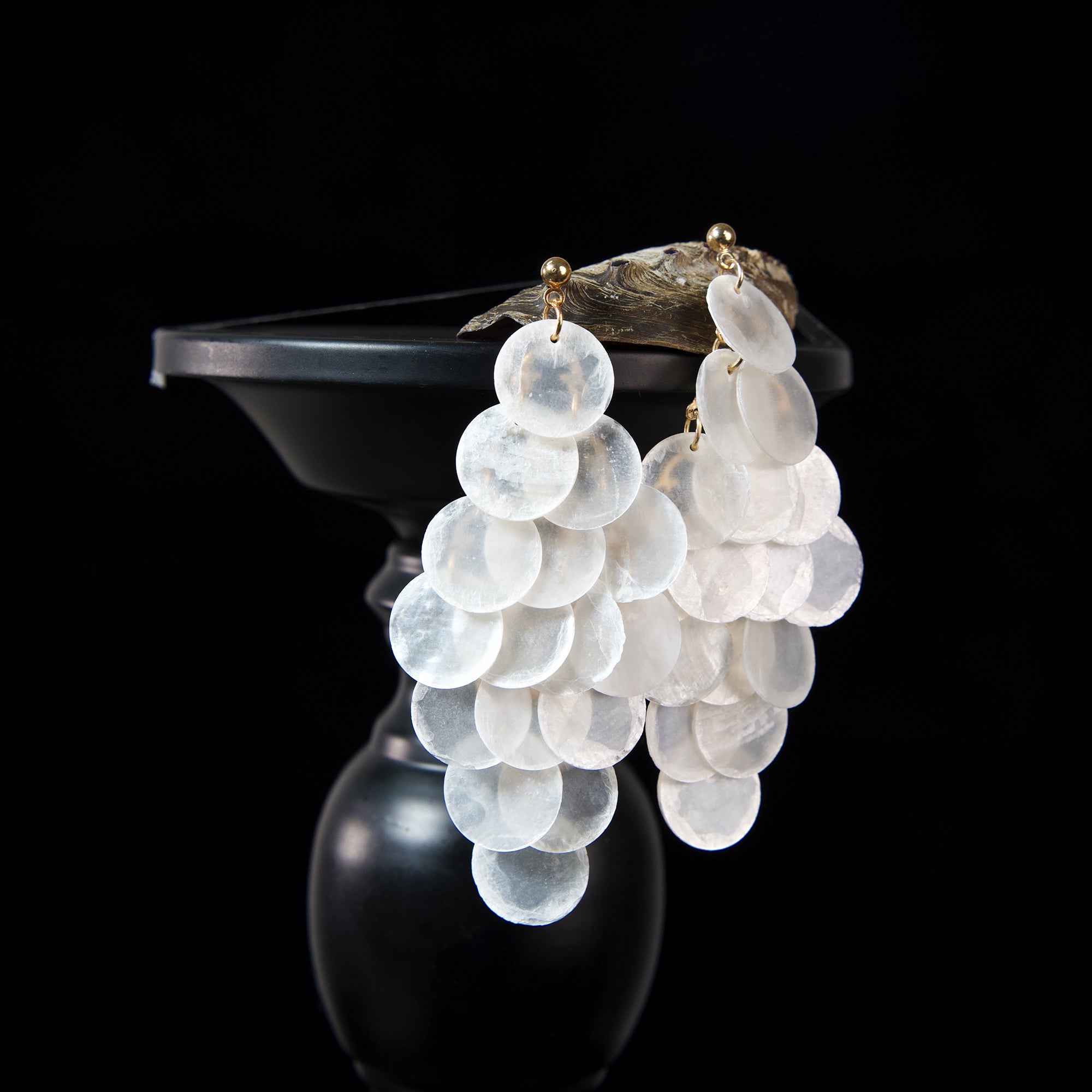 Handmade shell long dangling statement earrings