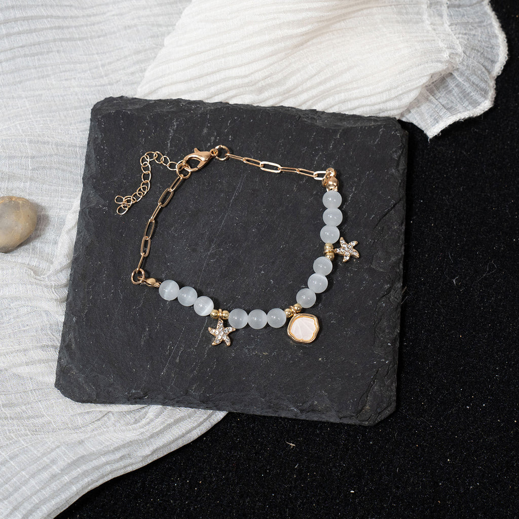 Clear Shell Starfish Cat‘s Eye Beaded Bracelet