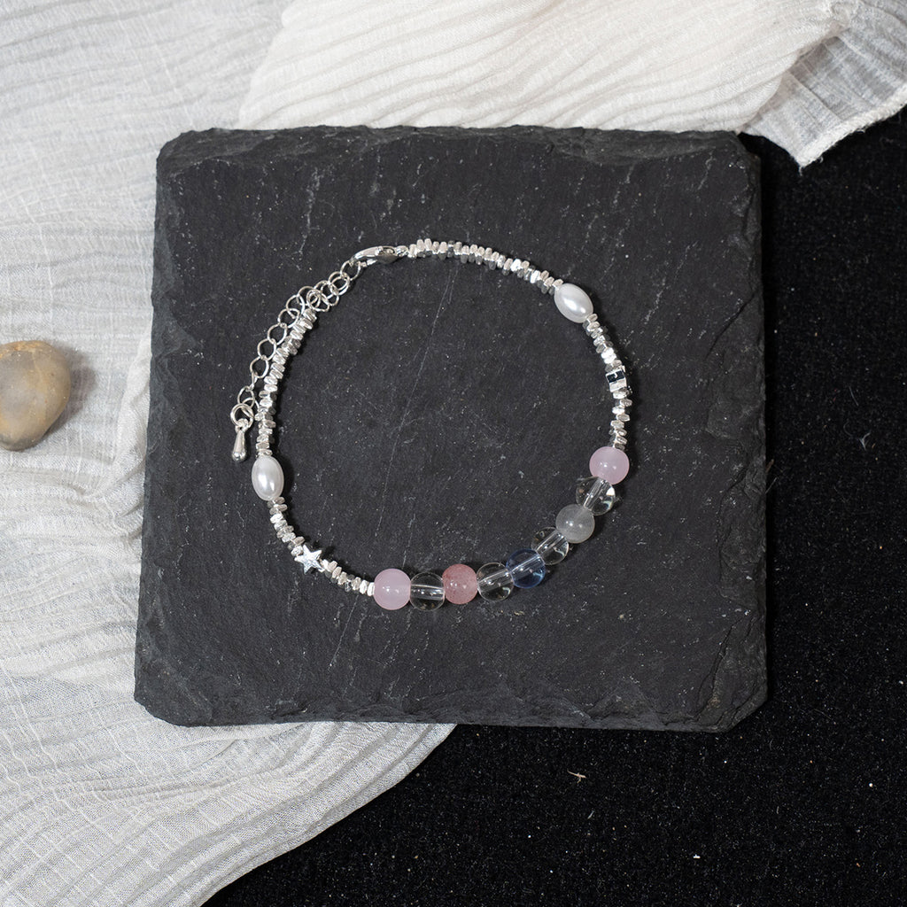 Colorful Gemstone Chip Beaded Silver Bracelet