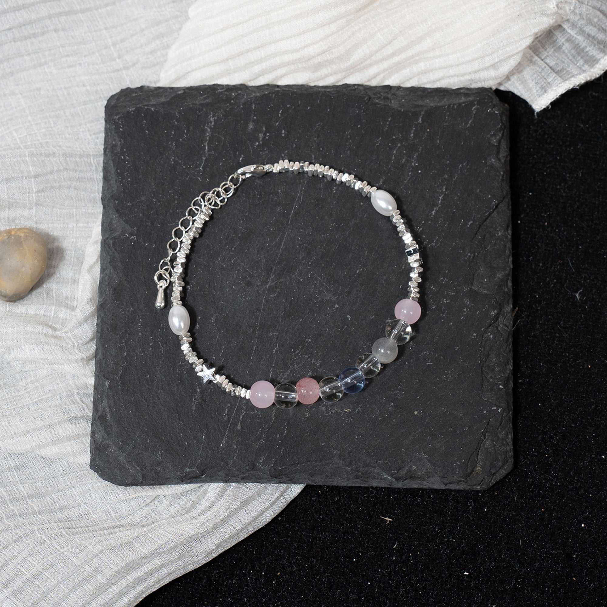 Colorful Gemstone Chip Beaded Silver Bracelet