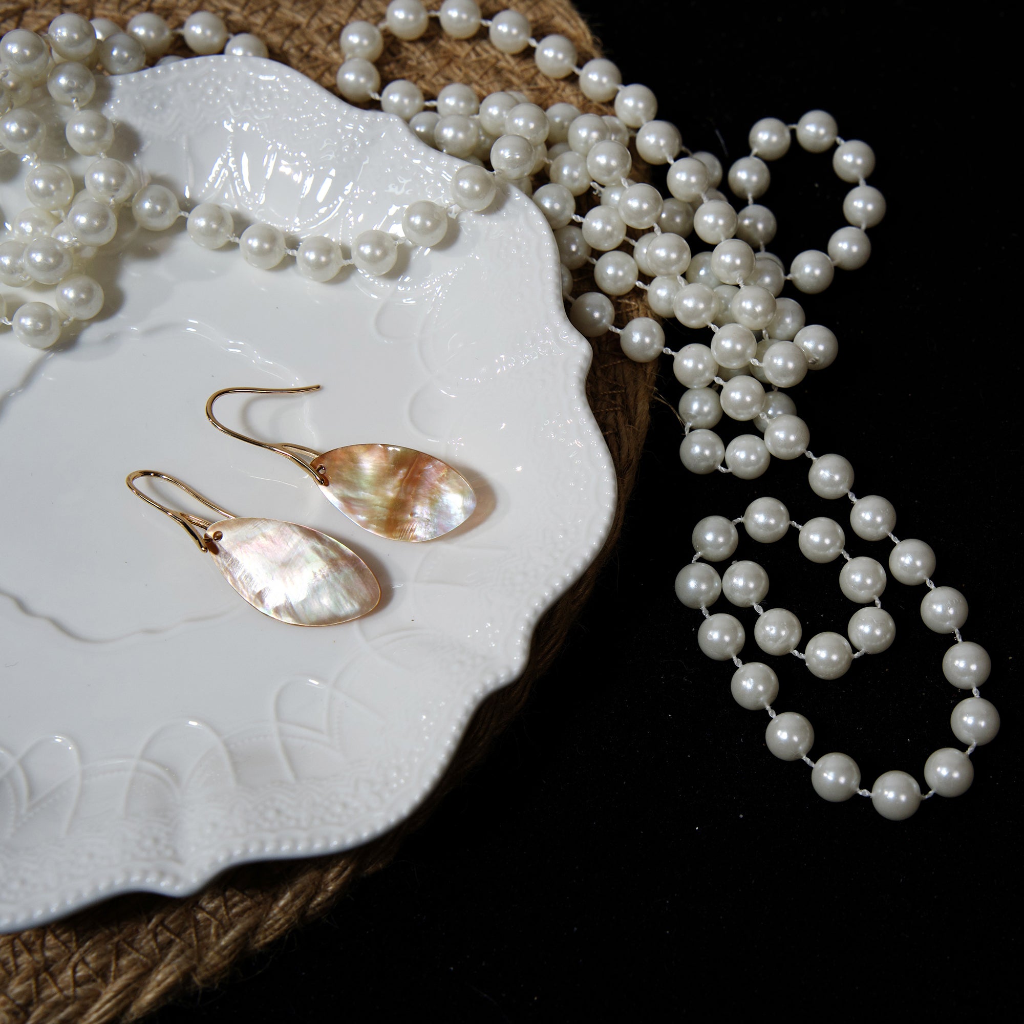 Handcut Mother of Pearl Shell Fan Tassel Earrings