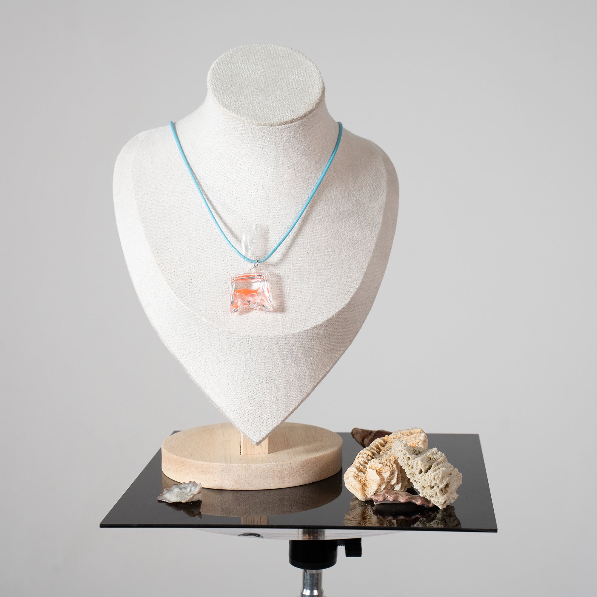 Goldfish Encapsulated in a Clear Resin Plastic Bag Pendant Necklace