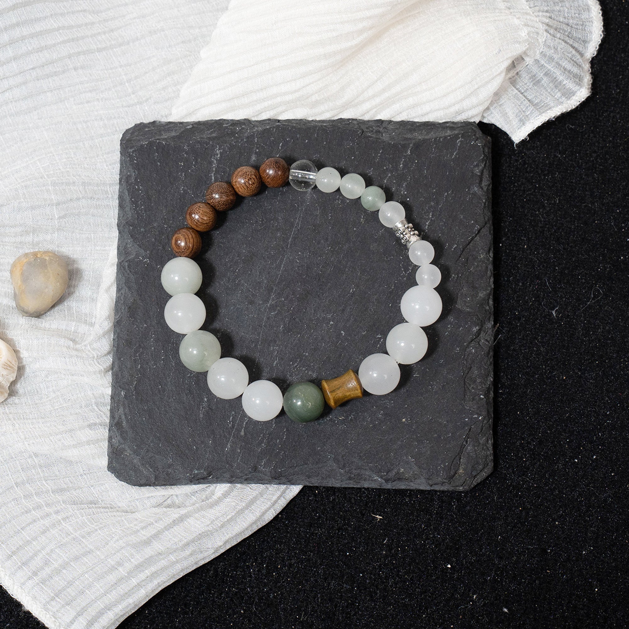 Tianshan Green Crystal & Wood Beaded Bracelet