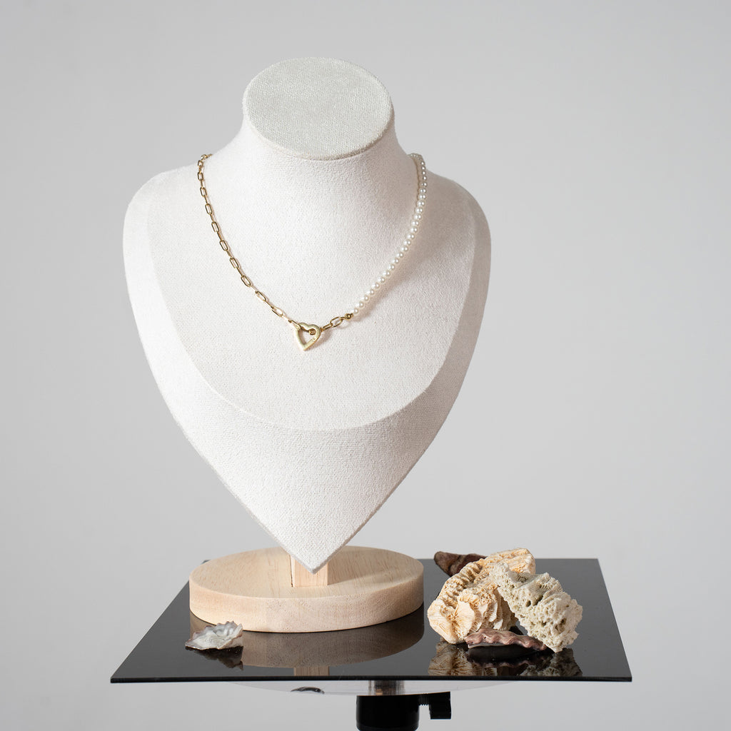 Asymmetric Half Pearl Half Cable Chain Necklace