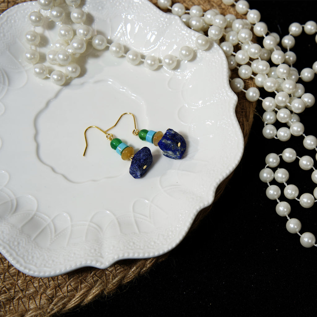 Mixed natural stone bead drop earrings