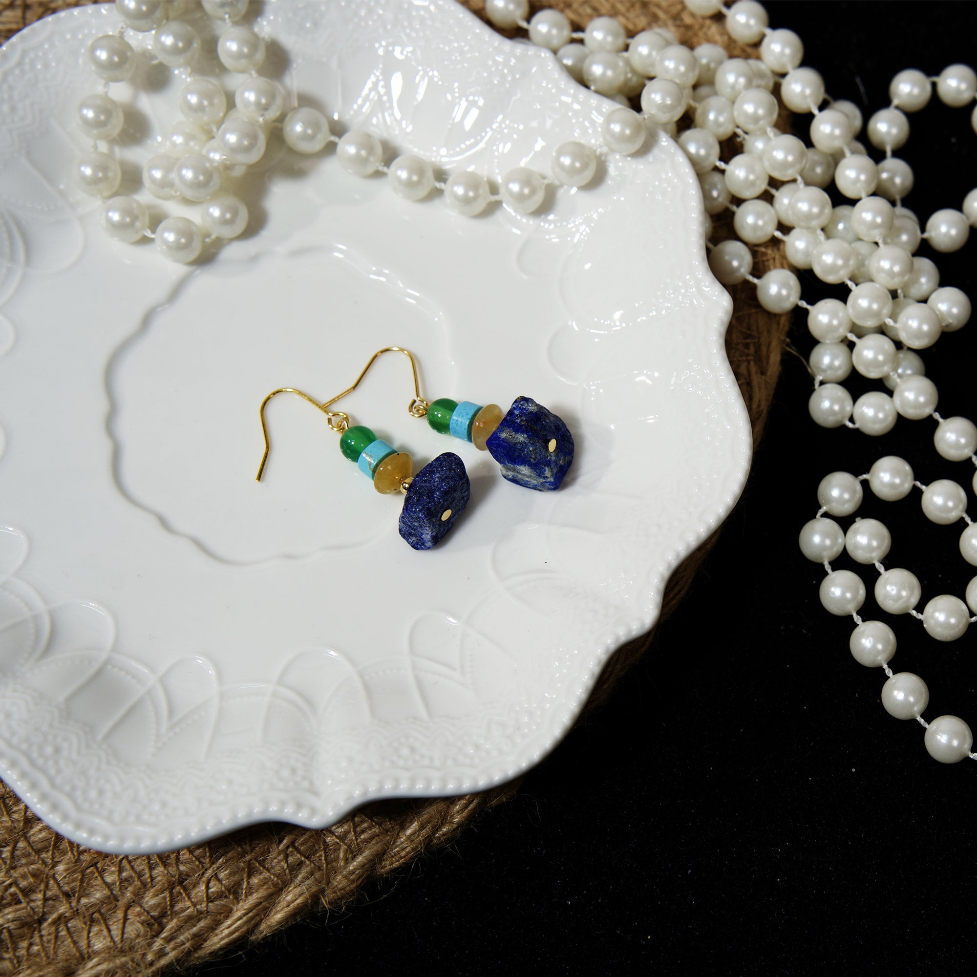 Mixed natural stone bead drop earrings