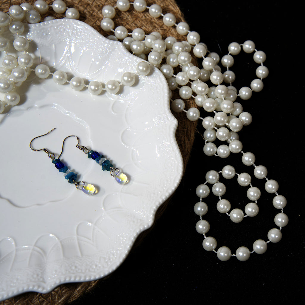 Light blue irregular stone bead earrings