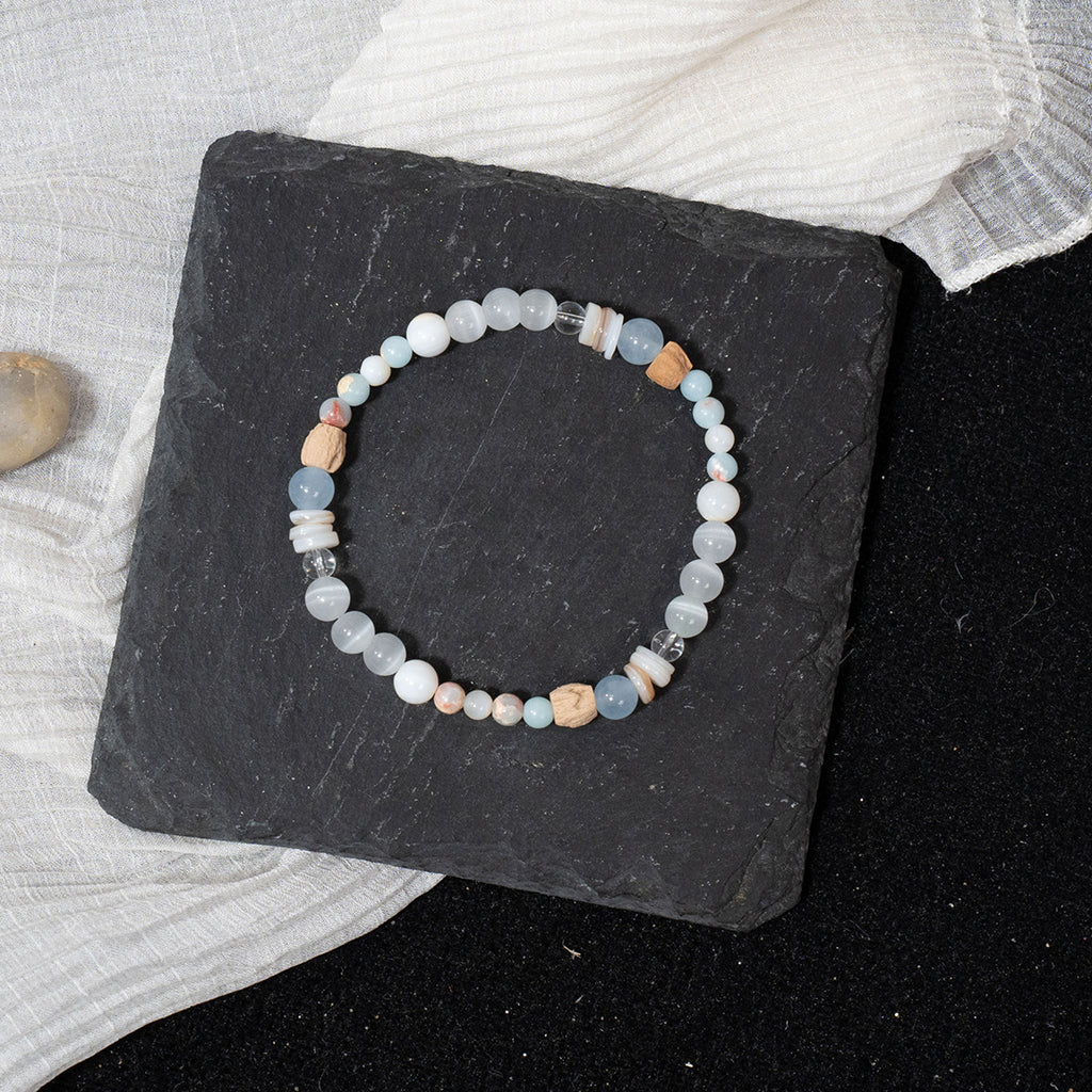 Natural Sea Glass Beaded Stretch Bracelet