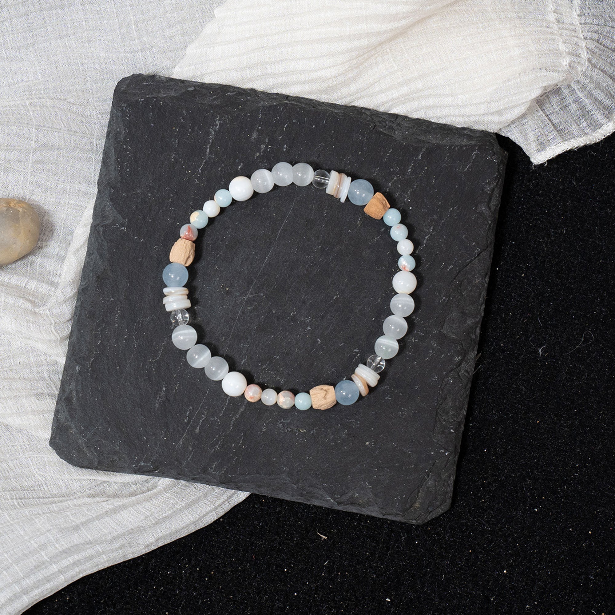Natural Sea Glass Beaded Stretch Bracelet