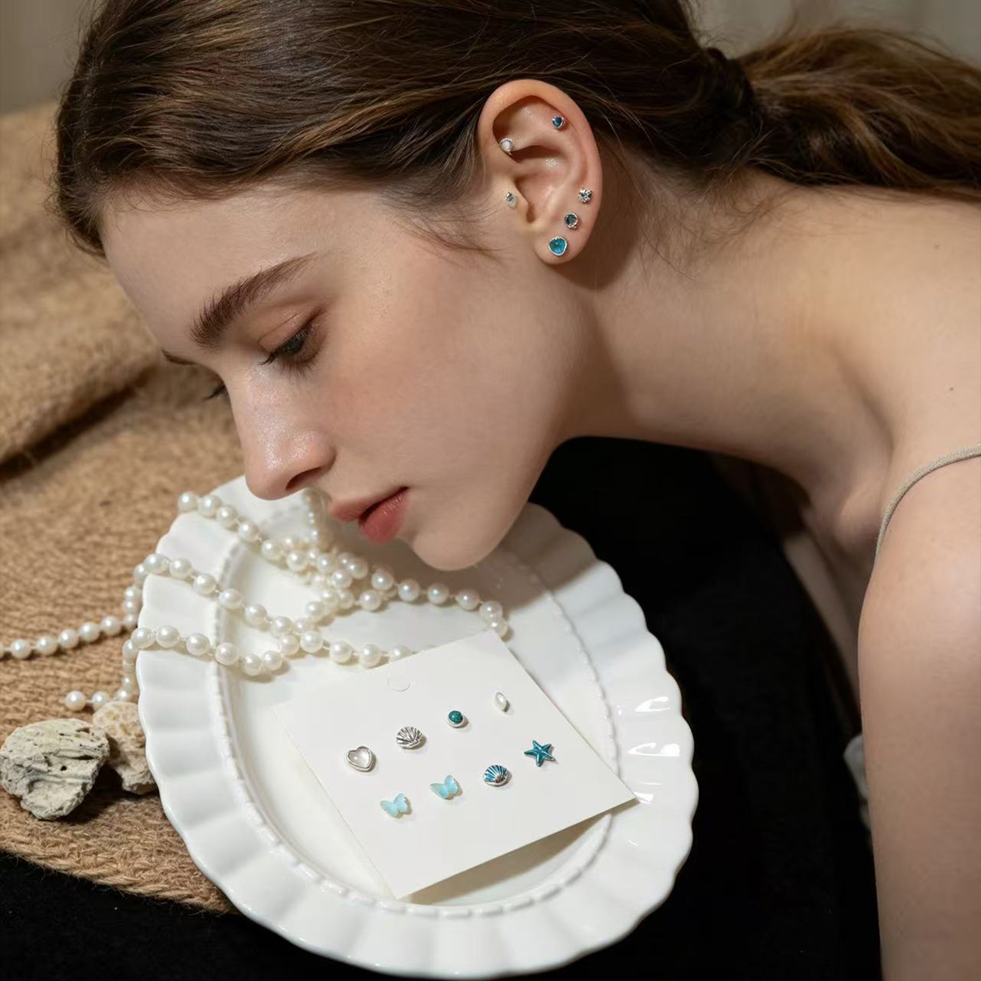 Ocean-style mixed and versatile stud earrings