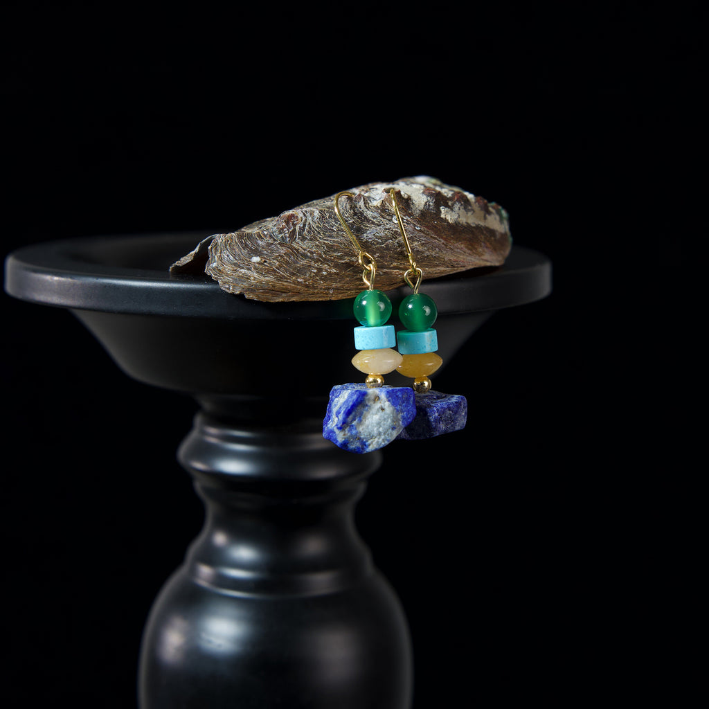 Mixed natural stone bead drop earrings