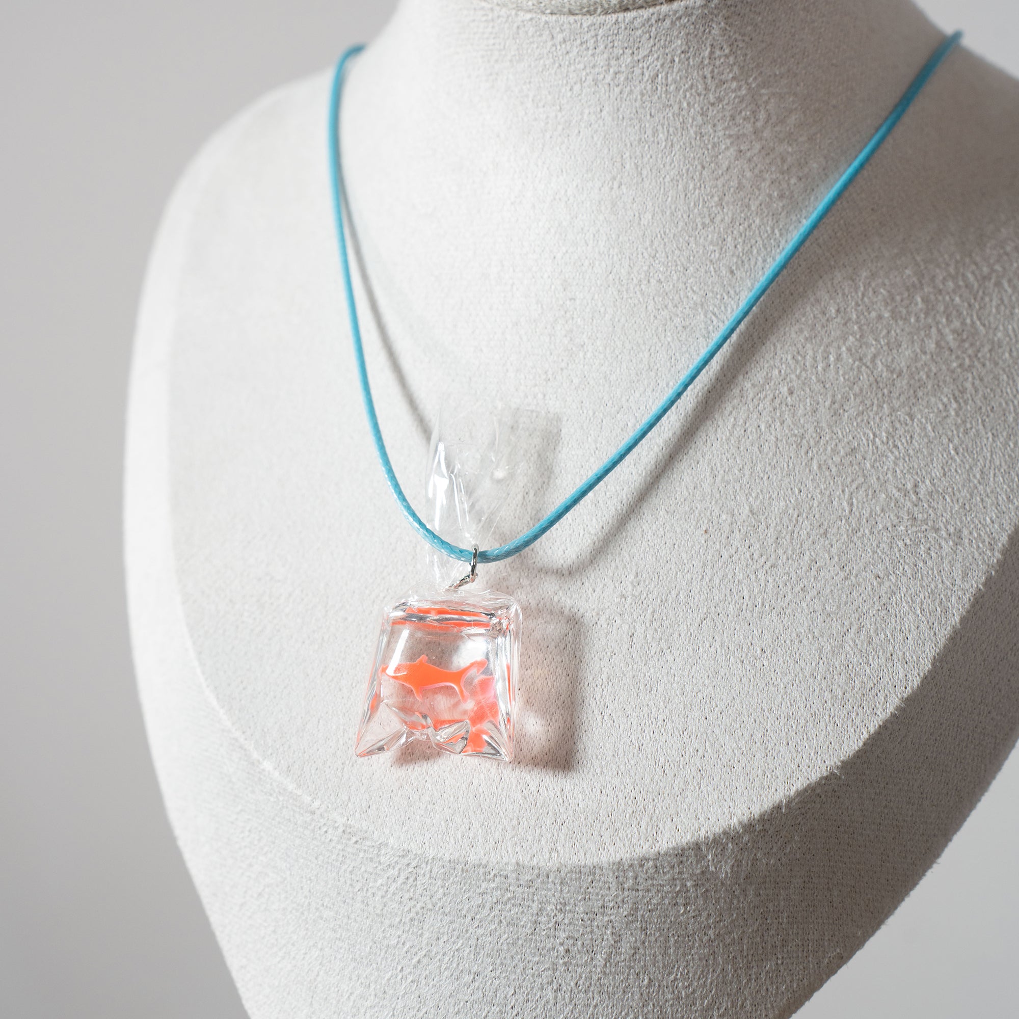 Goldfish Encapsulated in a Clear Resin Plastic Bag Pendant Necklace
