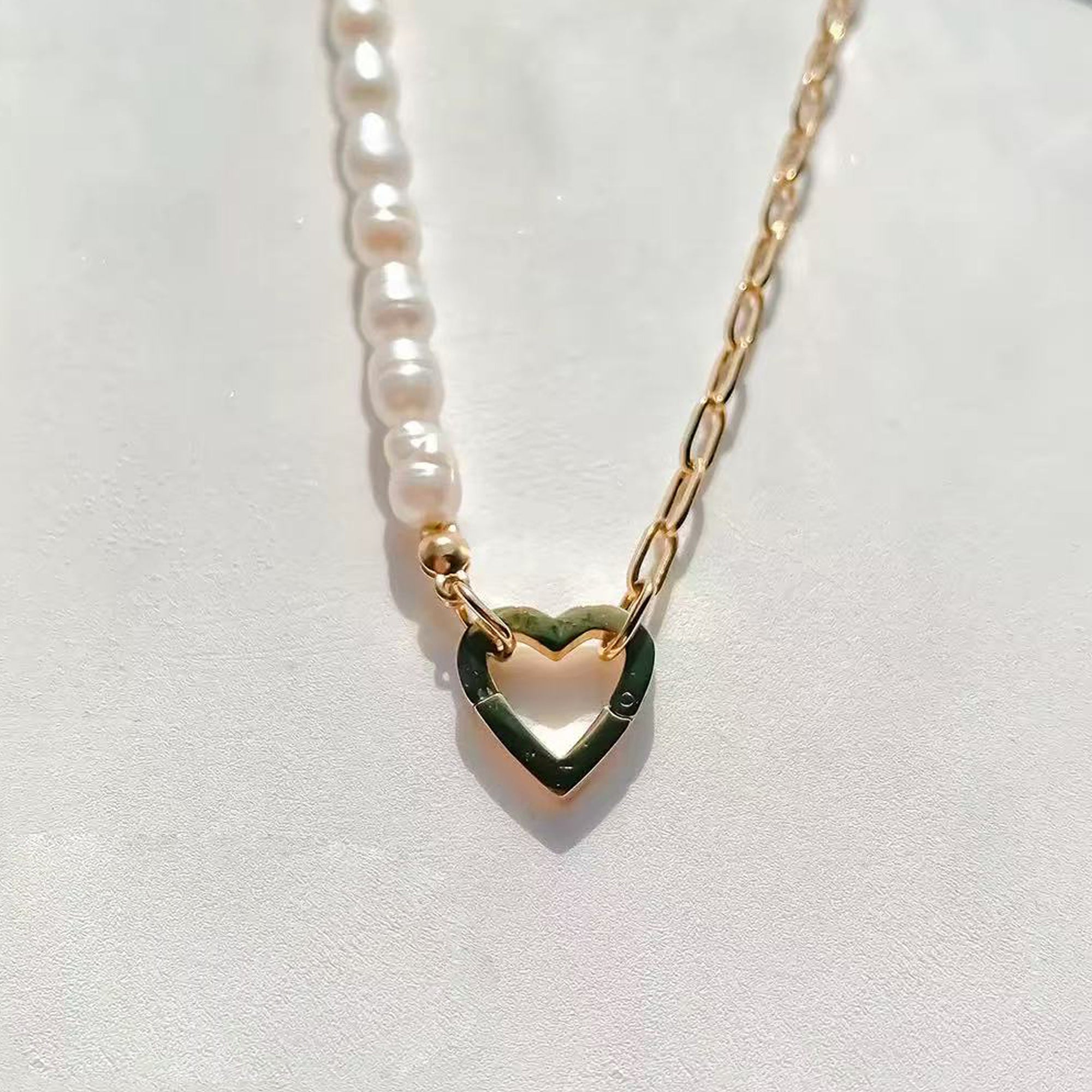 Asymmetric Half Pearl Half Cable Chain Necklace