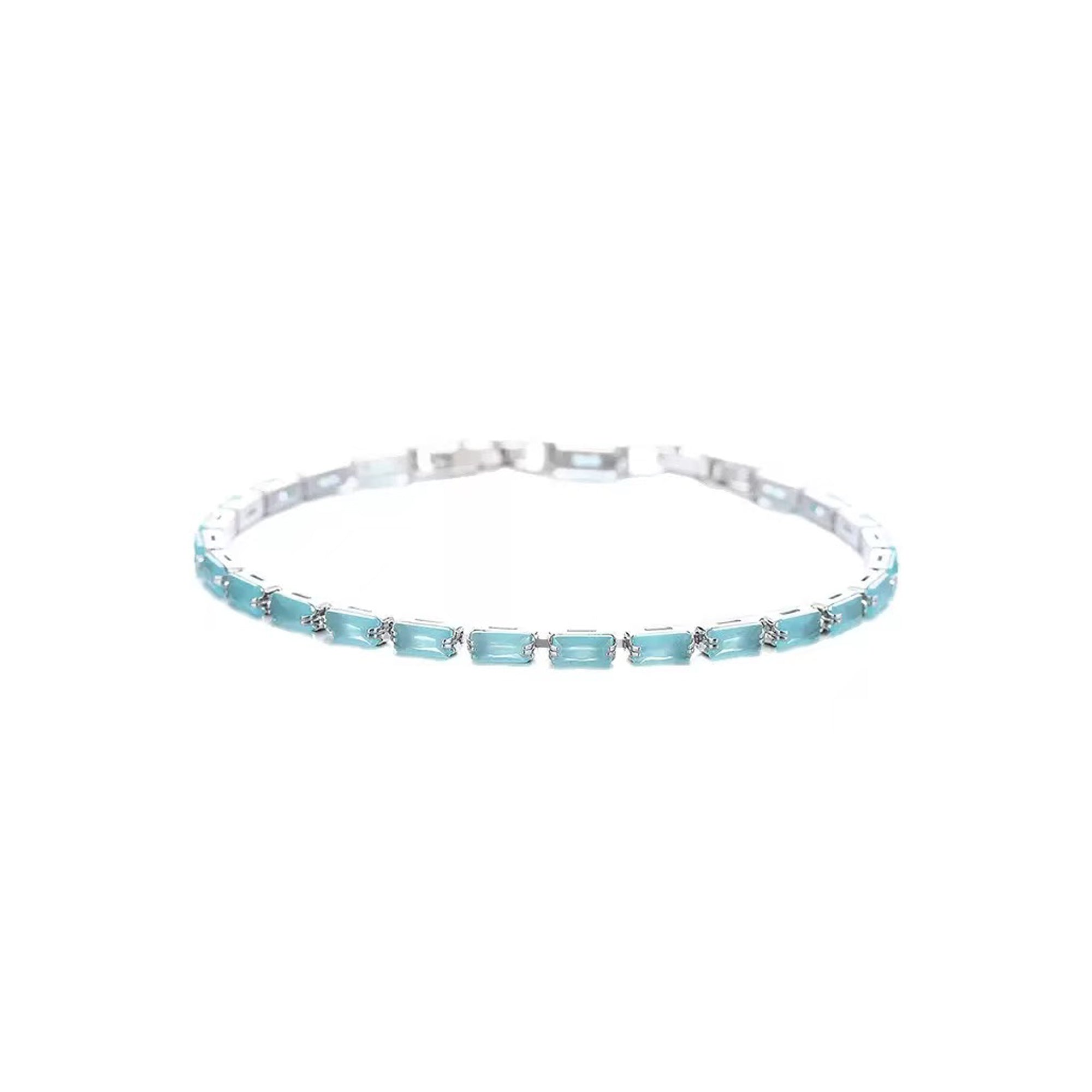 Blue Handmade Crystal & Cubic Zirconia Square Claw Chain Bracelet