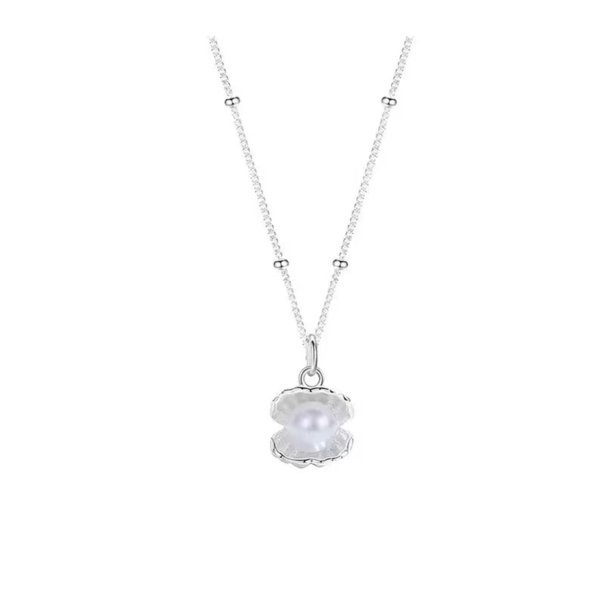 Baroque pearl shell-shaped silver necklace