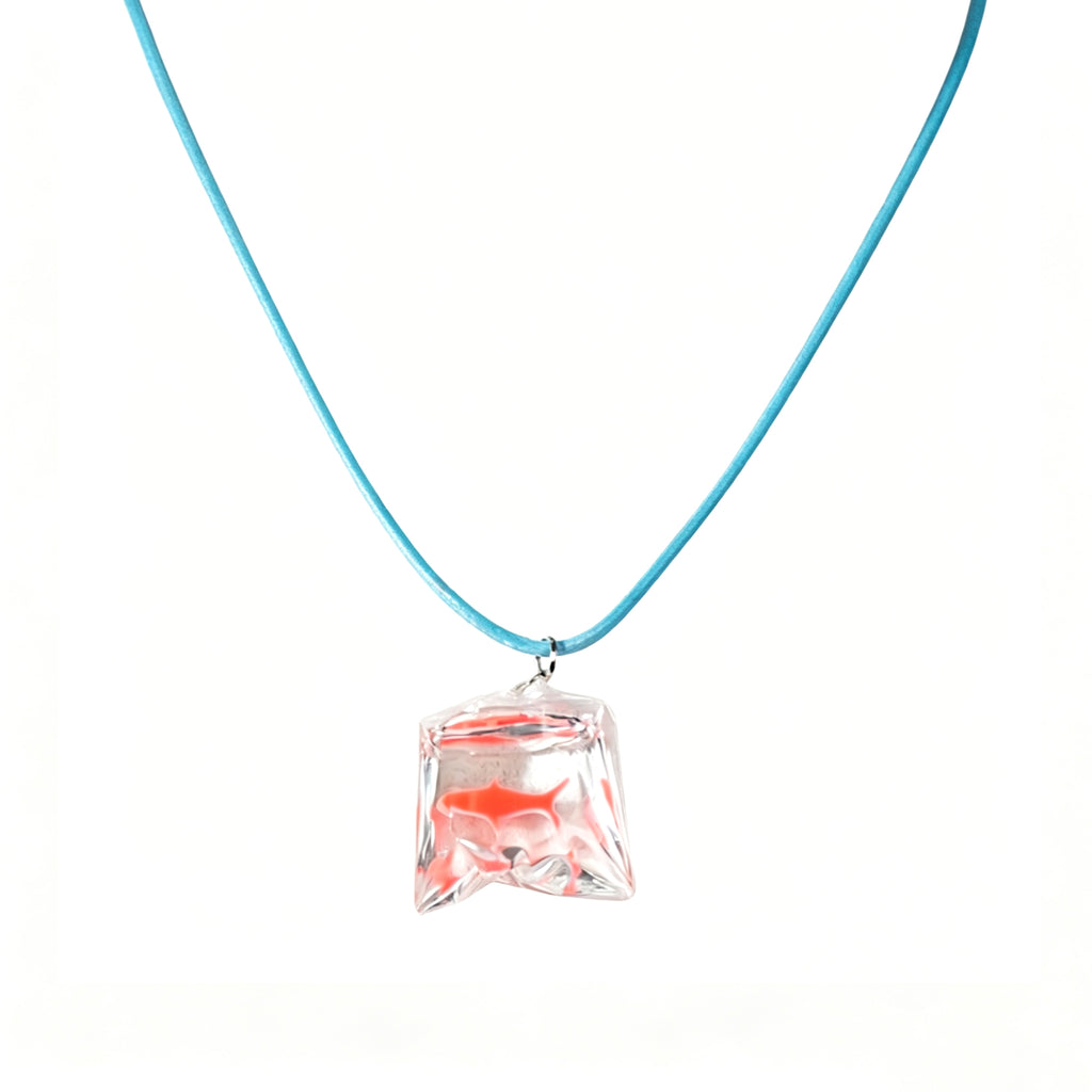 Goldfish Encapsulated in a Clear Resin Plastic Bag Pendant Necklace