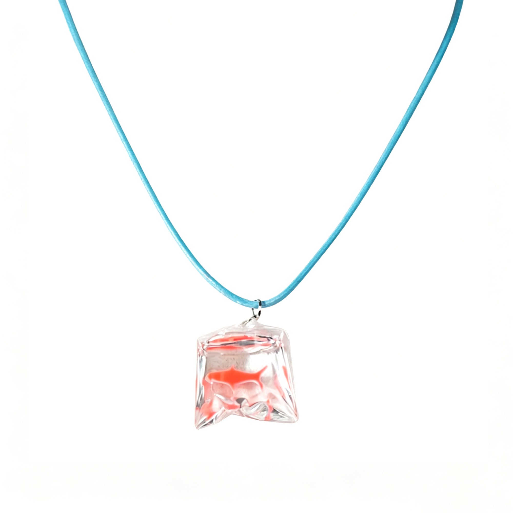 Goldfish Encapsulated in a Clear Resin Plastic Bag Pendant Necklace