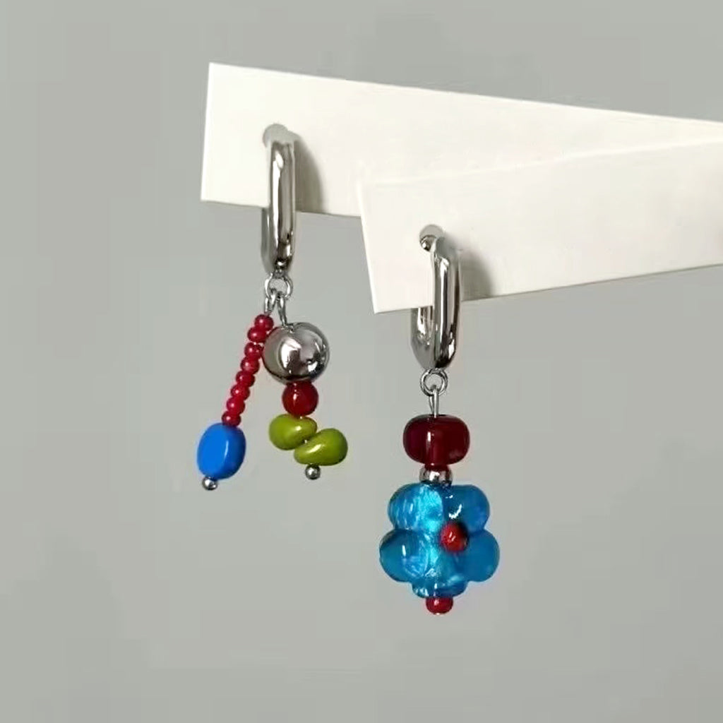 Asymmetric Dopamine Flower Hoop Earrings