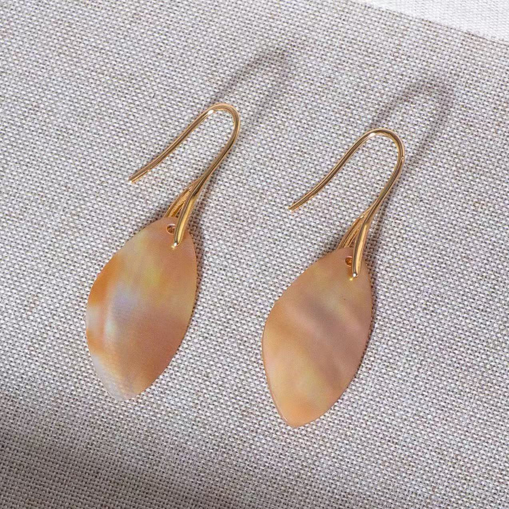 Handcut Mother of Pearl Shell Fan Tassel Earrings