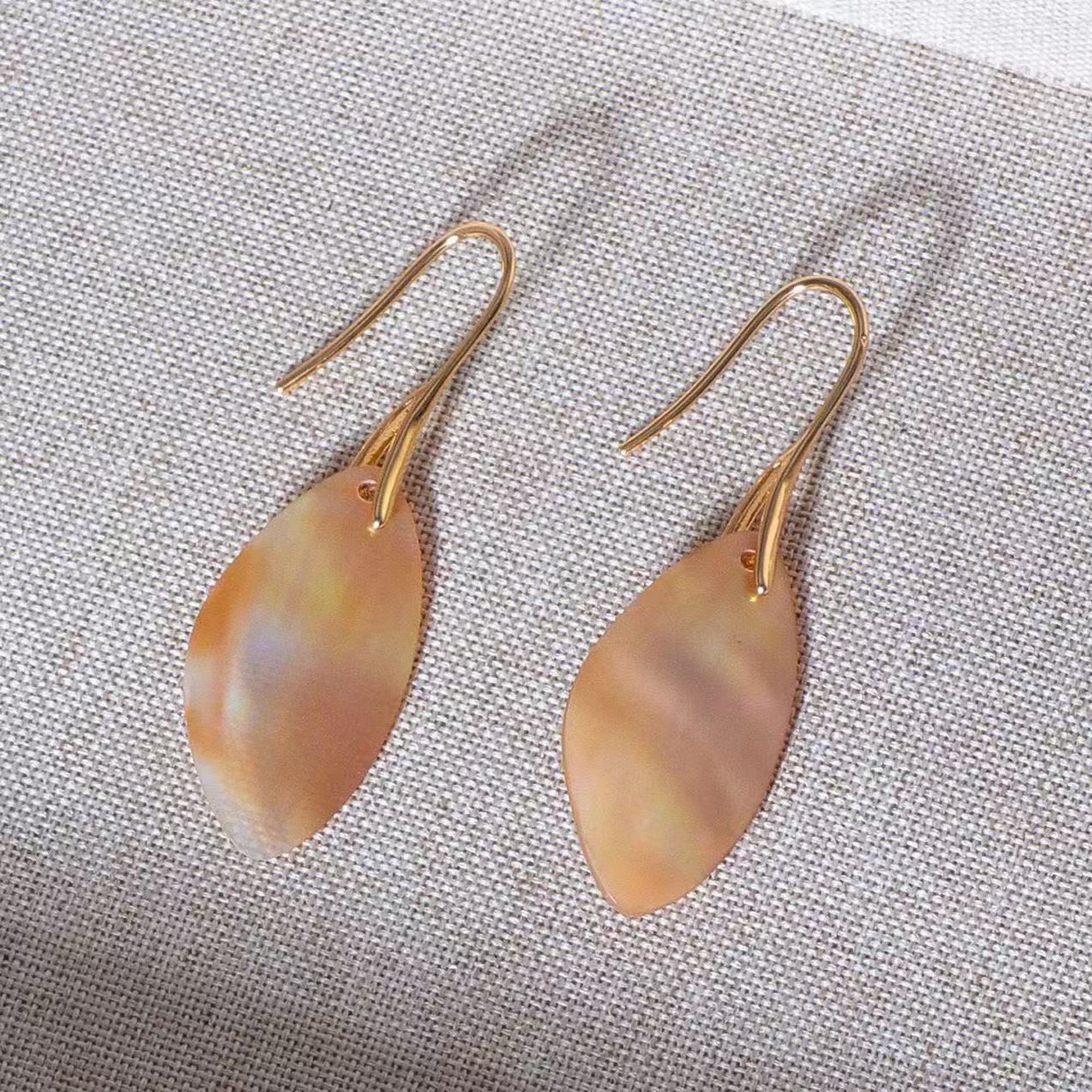 Handcut Mother of Pearl Shell Fan Tassel Earrings