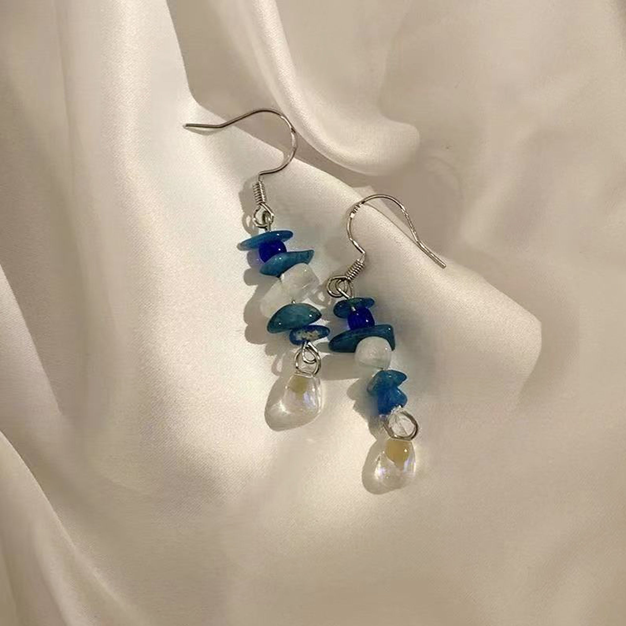 Light blue irregular stone bead earrings