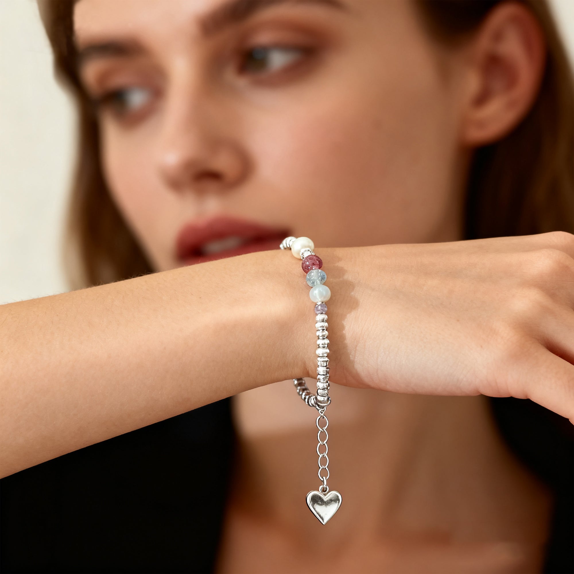Colorful Gemstone Chip Beaded Silver Bracelet