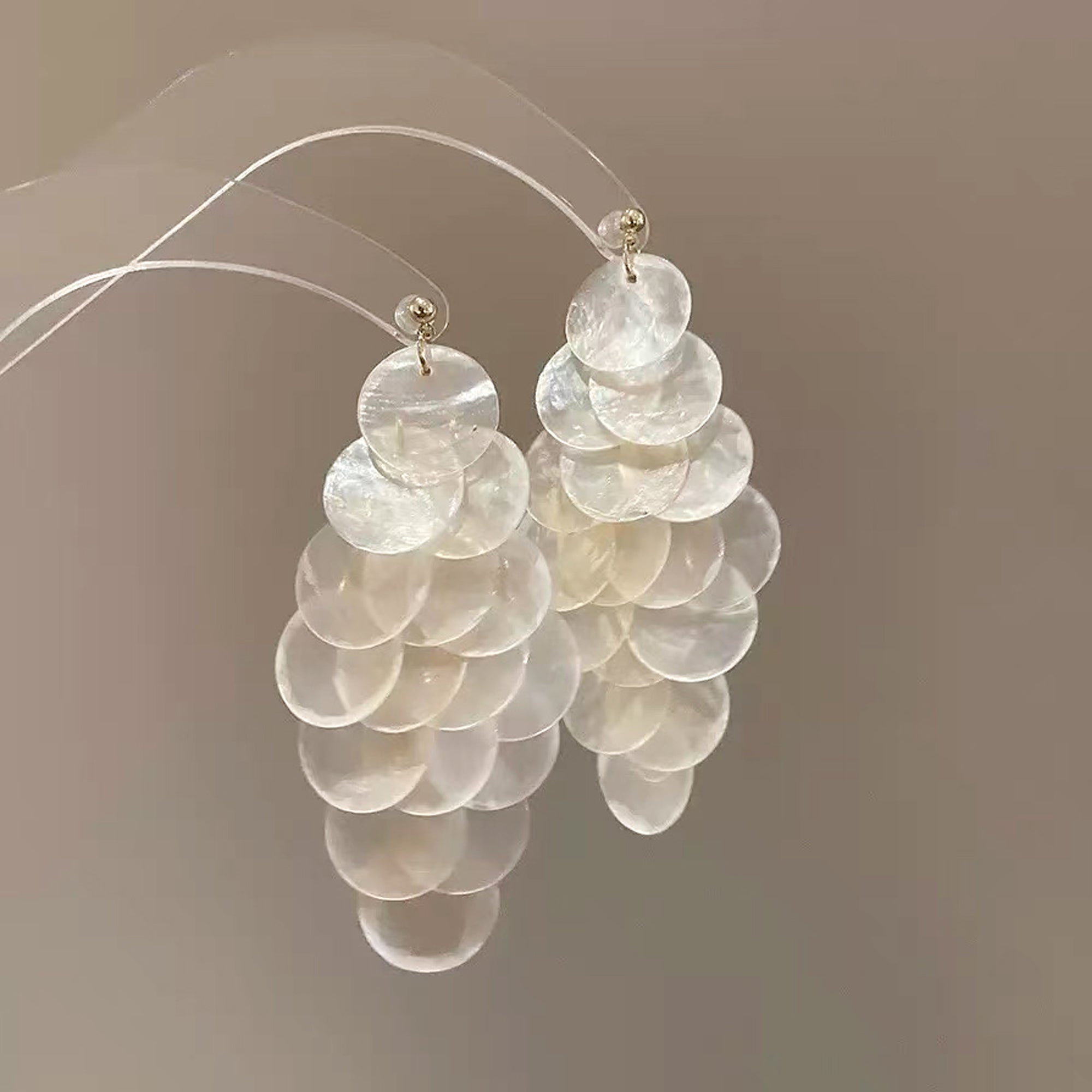 Handmade shell long dangling statement earrings