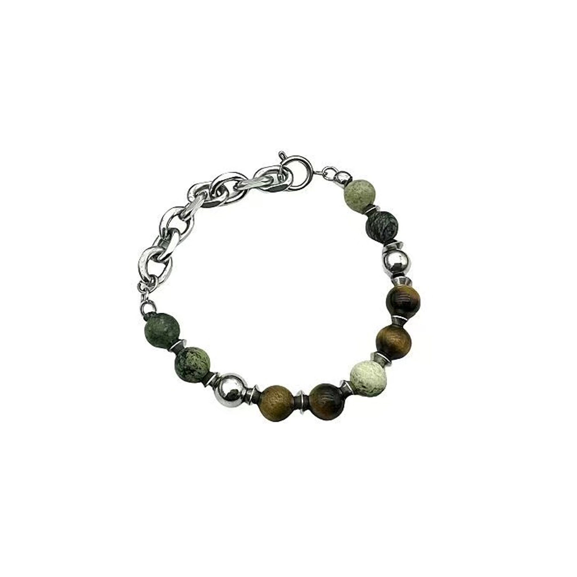 Green Natural Stone & Titanium Steel Mixed Material Bracelet