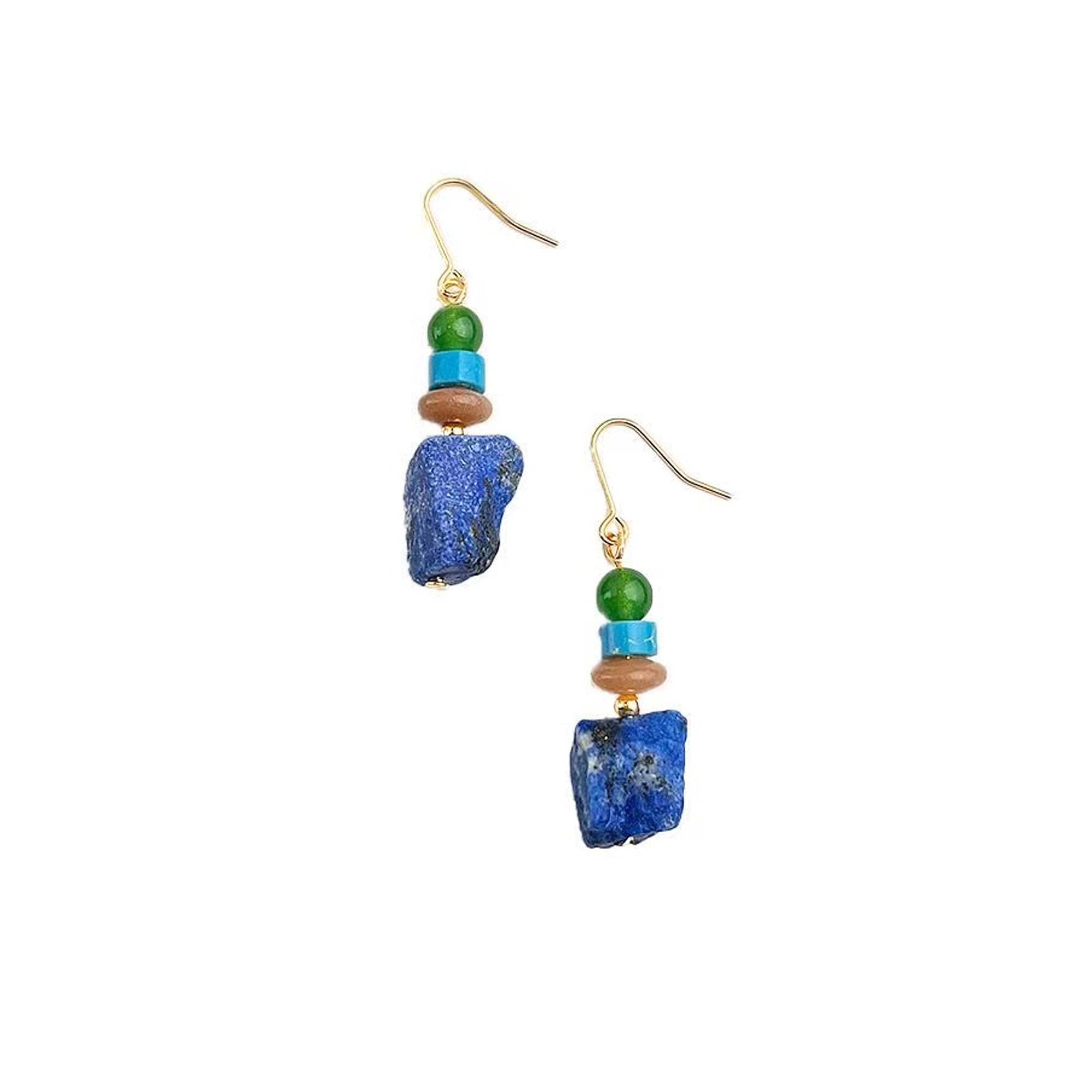 Mixed natural stone bead drop earrings