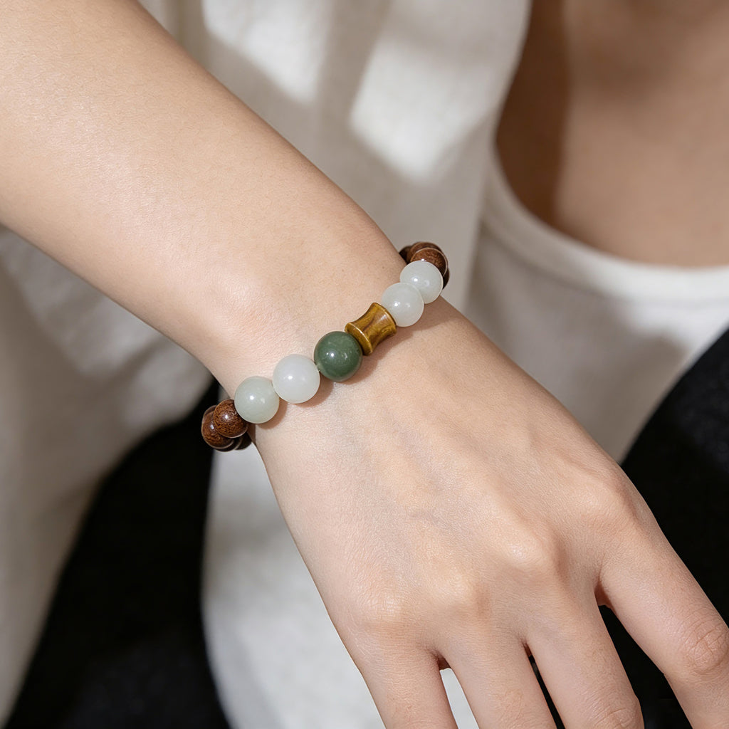 Tianshan Green Crystal & Wood Beaded Bracelet