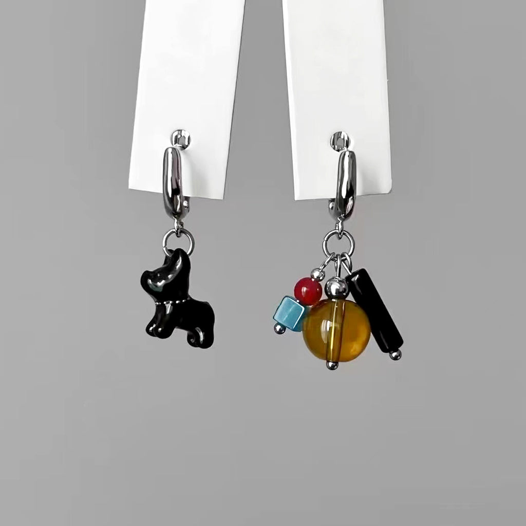 Cartoon retro jelly asymmetrical earrings
