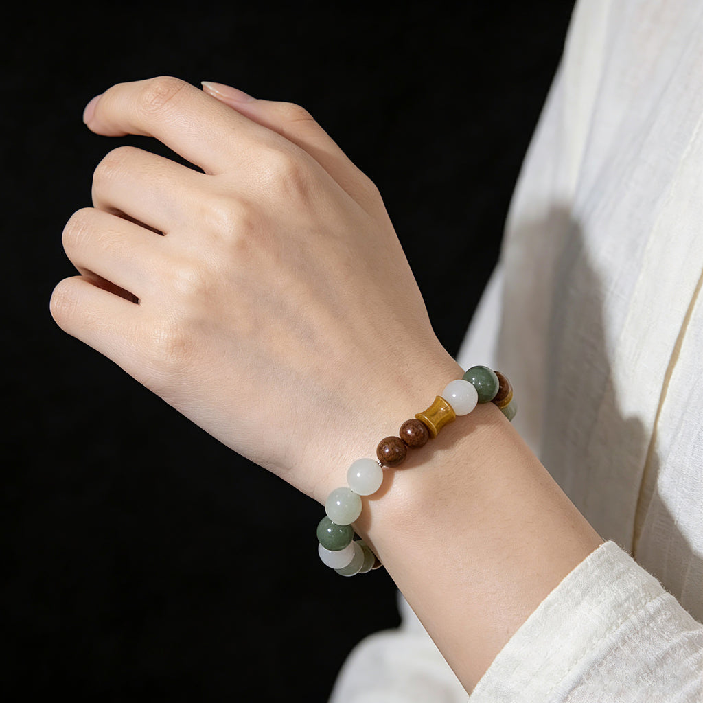 Tianshan Green Crystal & Wood Beaded Bracelet