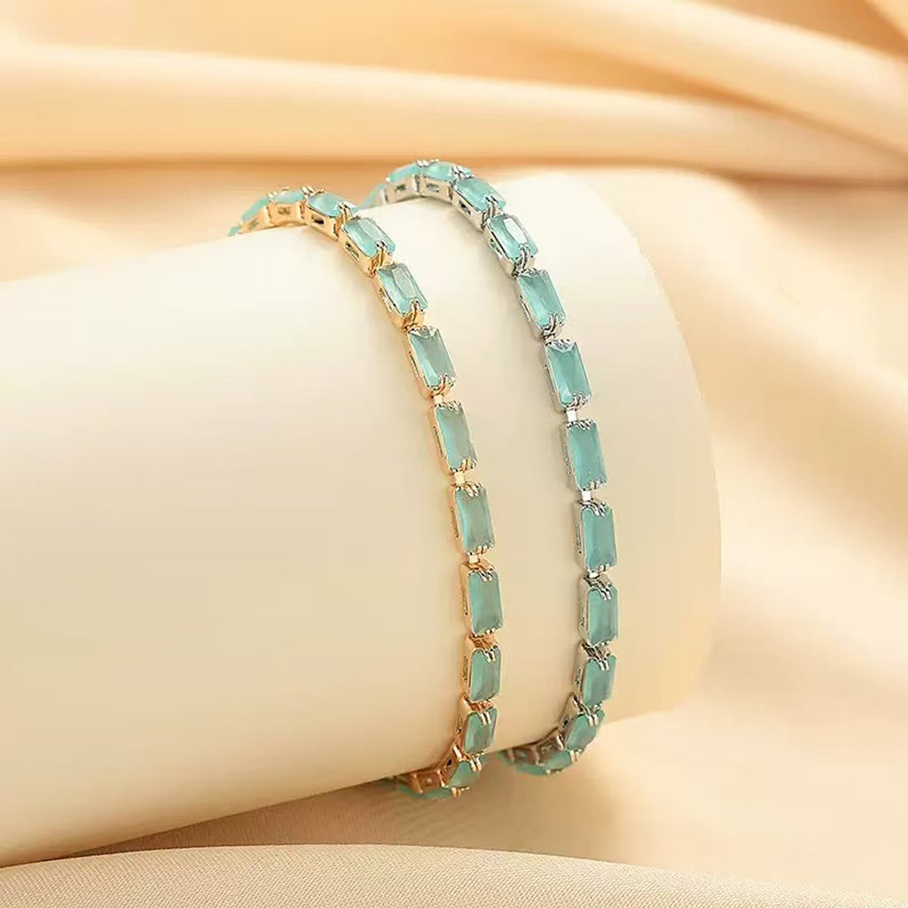 Blue Handmade Crystal & Cubic Zirconia Square Claw Chain Bracelet
