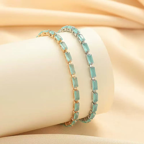 Blue Handmade Crystal & Cubic Zirconia Square Claw Chain Bracelet