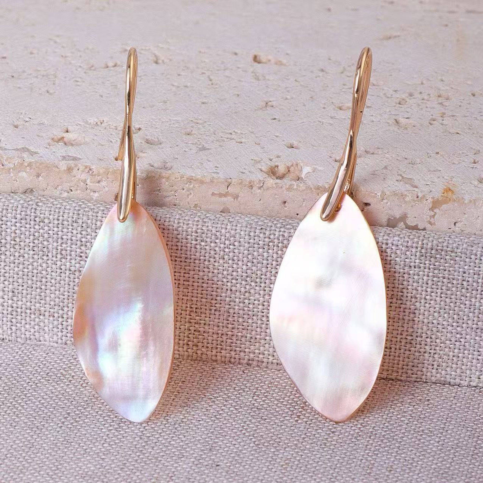 Handcut Mother of Pearl Shell Fan Tassel Earrings