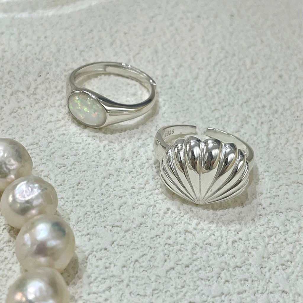 Silver Asymmetric Shell Stacking Rings
