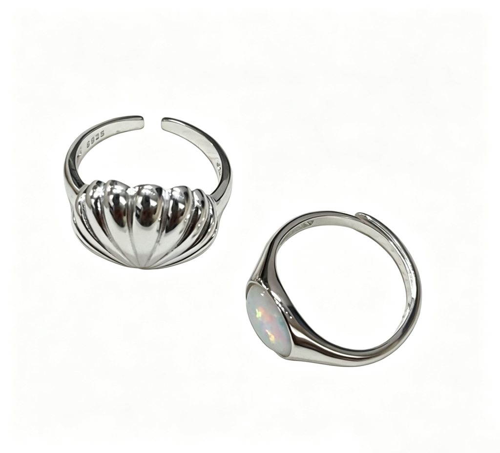 Silver Asymmetric Shell Stacking Rings